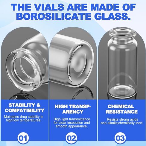 50 Pcs 10ml Sealed Sterile Empty Vials with Self Healing Injection Port Clear Glass Empty Vials with Plastic-Aluminum Flip Cap Sterile Injection Vial for Flat Bottom Lab Vial (Blue Lid) in Kuwait