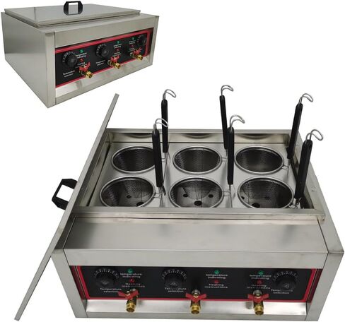 6 فتحات المعكرونة آلة الطبخ الكهربائية المعكرونة طباخ الفولاذ المقاوم للصدأ التجارية المعكرونة مع فلتر قابل للتعديل درجة الحرارة لطهي المعكرونة 220 فولت 6000 واط لا المكونات in Saudi Arabia