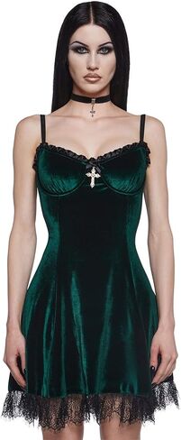 Dolls Kill Blind Faith Velvet Dress by Widow – Velvet Mini Dress with Lace Trim and Cross Design for Dark Romantic Fashion in Saudi Arabia