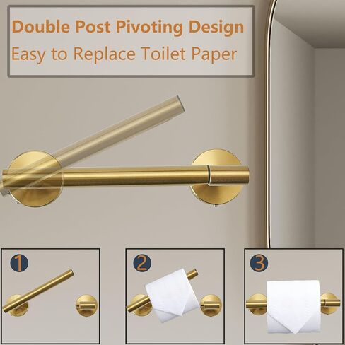Toilet Paper Holder, Double Post Pivoting Design, Stainless Steel Rustproof Bathroom Tissue Holder, Wall Mount Fits Mega Rolls, for Home, RV, Commercial Bathroom Brushed Gold in Saudi Arabia