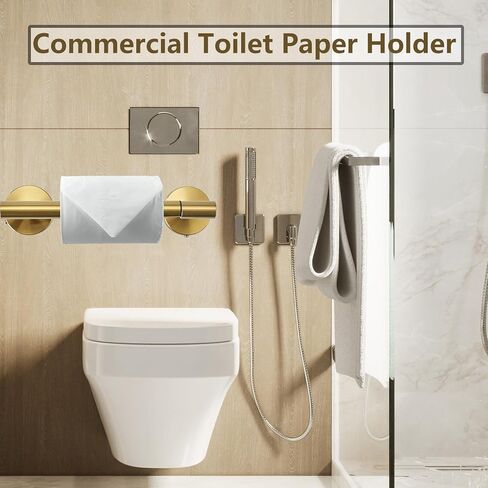 Toilet Paper Holder, Double Post Pivoting Design, Stainless Steel Rustproof Bathroom Tissue Holder, Wall Mount Fits Mega Rolls, for Home, RV, Commercial Bathroom Brushed Gold in Saudi Arabia