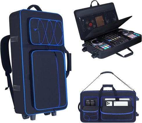حقيبة حقيبة وحدة تحكم DJ متوافقة مع DDJ-FLX10/ 1000/ 1000SRT/ DDJ-GRV6/ REV5/ REV7، حقيبة حمل مبطنة مع حزام كتف قابل للتعديل، حقيبة ظهر DJ مع جيوب متعددة للعتاد (أزرق، بدون عجلات) in Kuwait