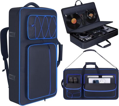 حقيبة حقيبة وحدة تحكم DJ متوافقة مع DDJ-FLX10/ 1000/ 1000SRT/ DDJ-GRV6/ REV5/ REV7، حقيبة حمل مبطنة مع حزام كتف قابل للتعديل، حقيبة ظهر DJ مع جيوب متعددة للعتاد (أزرق، بدون عجلات) in Kuwait