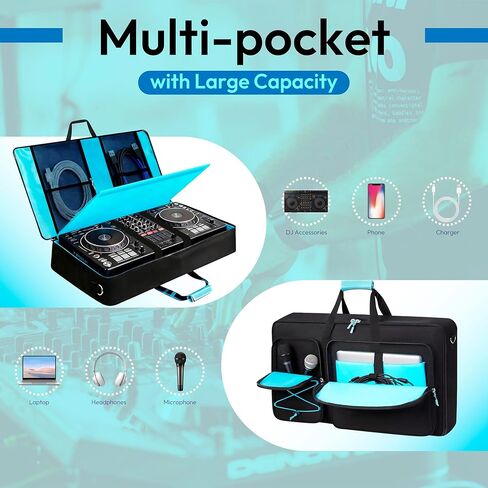 DJ Controller Case Compatible with DDJ-FLX10/ DDJ-GRV6/ REV5/ REV7/ SC LIVE 4/1000/ 1000SRT, Padded DJ Controller Bag with Multi- Pocket, DJ Backpack with 15.6" Laptop Compartment in Saudi Arabia