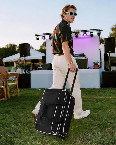 Large Rolling DJ Cable Bag with Wheels, Reinforced Padded Gig Bag with 8 Detachable Divider, Multi-Pocket for 17" Laptop, Microphone, Cord, Headset & Music Accessories in Kuwait