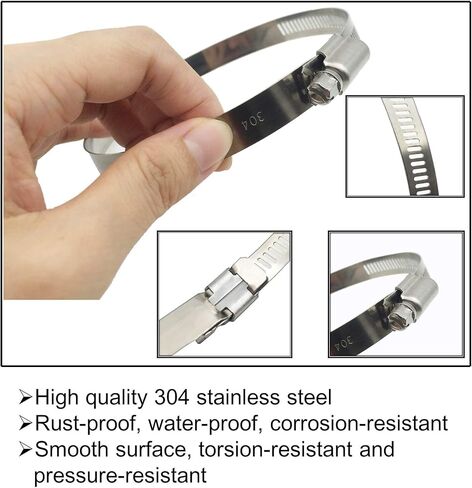 4 قطع 4.5 بوصة قابلة للتعديل 304 مشابك أنابيب من الفولاذ المقاوم للصدأ لـ 4 بوصات مشبك خرطوم مشبك أنابيب مشبك خرطوم محرك دودة (فضي) in Kuwait