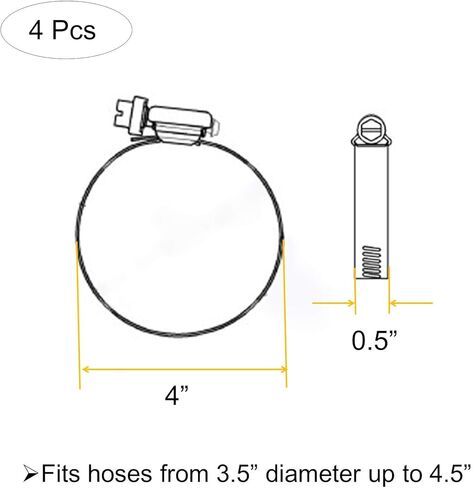 4 قطع 4.5 بوصة قابلة للتعديل 304 مشابك أنابيب من الفولاذ المقاوم للصدأ لـ 4 بوصات مشبك خرطوم مشبك أنابيب مشبك خرطوم محرك دودة (فضي) in Kuwait