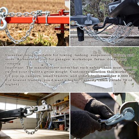 Anchor Chain,Galvanized 5/16" Chain 1 PCS 3/8" Anti-Off Shackles,Anchor Chains Shackle for Camping, Rigging, Towing and Other in Kuwait