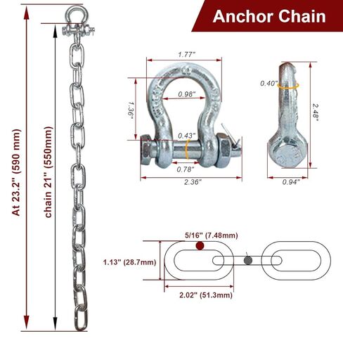 Anchor Chain,Galvanized 5/16" Chain 1 PCS 3/8" Anti-Off Shackles,Anchor Chains Shackle for Camping, Rigging, Towing and Other in Kuwait