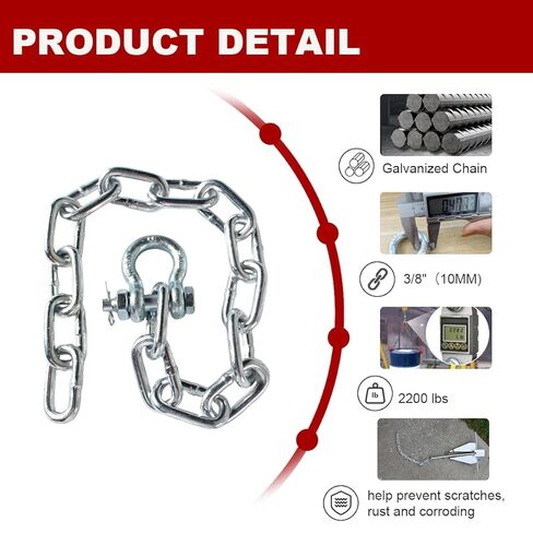 Anchor Chain,Galvanized 5/16" Chain 1 PCS 3/8" Anti-Off Shackles,Anchor Chains Shackle for Camping, Rigging, Towing and Other in Kuwait