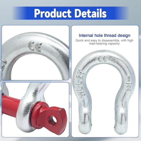 5 Pcs Heavy Duty D Ring Anchor Shackles, 1/2" Galvanized Clevis Shackle Screw Pin, 2 Ton (4408 lbs) Shackle for Tow Strap/Winch/Traction Steel Wire/Vehicle Recovery in Kuwait