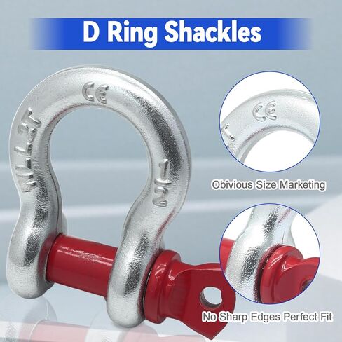 5 Pcs Heavy Duty D Ring Anchor Shackles, 1/2" Galvanized Clevis Shackle Screw Pin, 2 Ton (4408 lbs) Shackle for Tow Strap/Winch/Traction Steel Wire/Vehicle Recovery in Kuwait