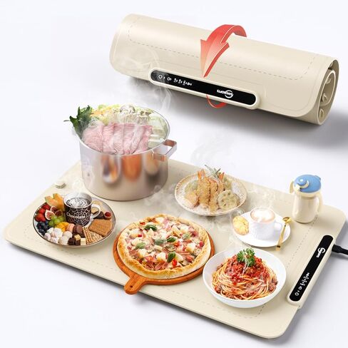 Food Warming Mat - Electric Warming Tray,Tempmaster Adjustable Warming Tray,Elevated Feet Protects Table, Roll-Up Buffet Hot Plates Heat Pad, Portable Food Warmer for Parties and Travel (Navy Blue) in Saudi Arabia
