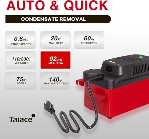 230V Condensate Pump for HVAC & Boilers - 92GPH, 20ft Lift, Auto Safety Switch w/ 20FT Tubing & 2 x Clamps in Saudi Arabia