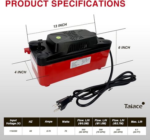 230V Condensate Pump for HVAC & Boilers - 92GPH, 20ft Lift, Auto Safety Switch w/ 20FT Tubing & 2 x Clamps in Saudi Arabia