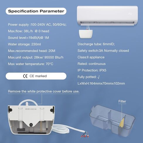 Mini Split Condensate Pump 100-240 V, Ac Hvac Silent Condensate Pump, 50/60 Hertz, Ultra Quiet Wall-Mounted External Type, Suitable For Indoor Air Conditioners, Hvac, Dehumidifiers in Saudi Arabia