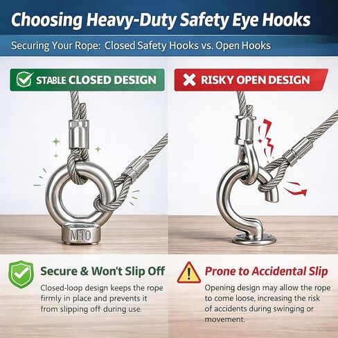 خطافات عين M10 شديدة التحمل، براغي ثقب ذاتية التنصت مقاس 7.7 بوصة، سعة تحميل 850 رطل، 304 مسامير عين مغلقة من الفولاذ المقاوم للصدأ للأرجوحة، كرسي متأرجح، هوائي اليوغا، تعليق داخلي/خارجي (4 عبوات) in Kuwait