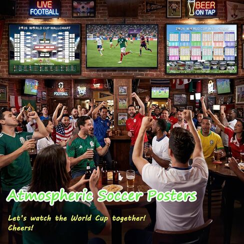 2PCS World Cup Schedule Poster, World Cup 2026 Merchandise, Soccer Posters Set 35.4"x23.6" Tournament Bracket, Group Stage Poster with Stickers, Soccer Decorations for Home Office, Fan Gift in Saudi Arabia