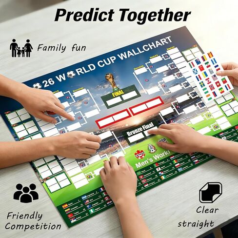 2PCS World Cup Schedule Poster, World Cup 2026 Merchandise, Soccer Posters Set 35.4"x23.6" Tournament Bracket, Group Stage Poster with Stickers, Soccer Decorations for Home Office, Fan Gift in Saudi Arabia