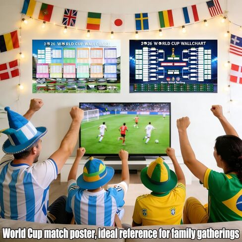2PCS World Cup Schedule Poster, World Cup 2026 Merchandise, Soccer Posters Set 35.4"x23.6" Tournament Bracket, Group Stage Poster with Stickers, Soccer Decorations for Home Office, Fan Gift in Saudi Arabia