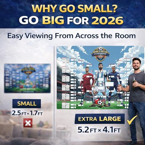 كأس العالم 2026 من mascotwish - حامل ملصق جدول - 5.2 قدم × 4.1 قدم مخطط حائط كبير لبطولة كرة القدم مع ملصقات العلم، ومتتبع مباراة الفينيل لديكور الحفلات لبطولة كرة القدم العالمية 2026 in Kuwait