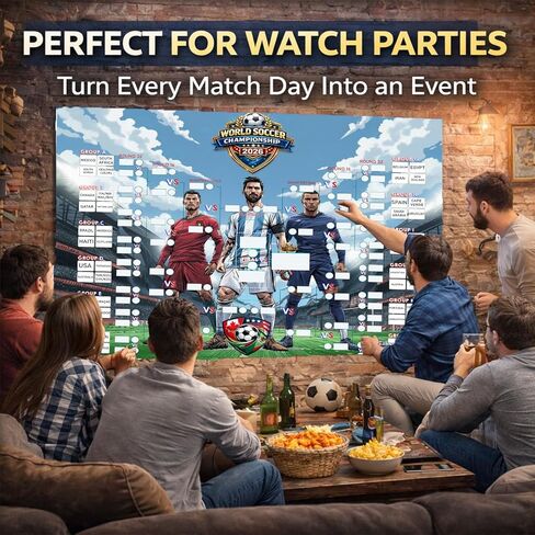 كأس العالم 2026 من mascotwish - حامل ملصق جدول - 5.2 قدم × 4.1 قدم مخطط حائط كبير لبطولة كرة القدم مع ملصقات العلم، ومتتبع مباراة الفينيل لديكور الحفلات لبطولة كرة القدم العالمية 2026 in Kuwait