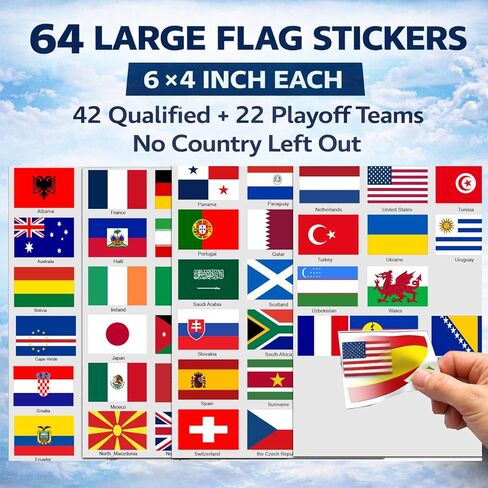 كأس العالم 2026 من mascotwish - حامل ملصق جدول - 5.2 قدم × 4.1 قدم مخطط حائط كبير لبطولة كرة القدم مع ملصقات العلم، ومتتبع مباراة الفينيل لديكور الحفلات لبطولة كرة القدم العالمية 2026 in Kuwait