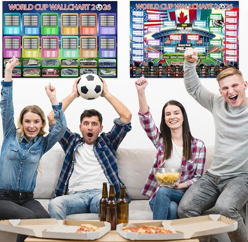 World Cup Schedule Poster 2026&Final Round 48-Team Collection Showcase,2Pcs Functional Folded Poster&Ballpoint Pen,Football World Cup Soccer Merchandise&Accessories Decorations,Gifts for Soccer Fans in Saudi Arabia