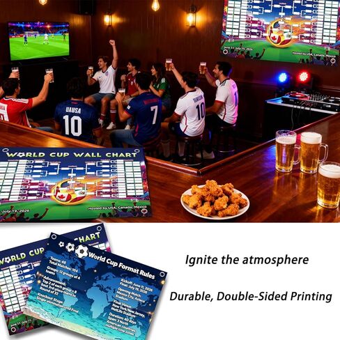 ملصق جدول كأس العالم، بضائع كأس العالم، طباعة مزدوجة الجوانب، بدون تجعد، جدول زمني مقاوم للماء، قابل للمسح، جدول بطولة كرة القدم 2026 ومخطط معلومات الفريق، ملصق هدايا لمحبي كرة القدم in Kuwait