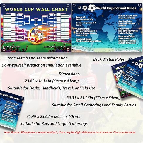 ملصق جدول كأس العالم، بضائع كأس العالم، طباعة مزدوجة الجوانب، بدون تجعد، جدول زمني مقاوم للماء، قابل للمسح، جدول بطولة كرة القدم 2026 ومخطط معلومات الفريق، ملصق هدايا لمحبي كرة القدم in Kuwait