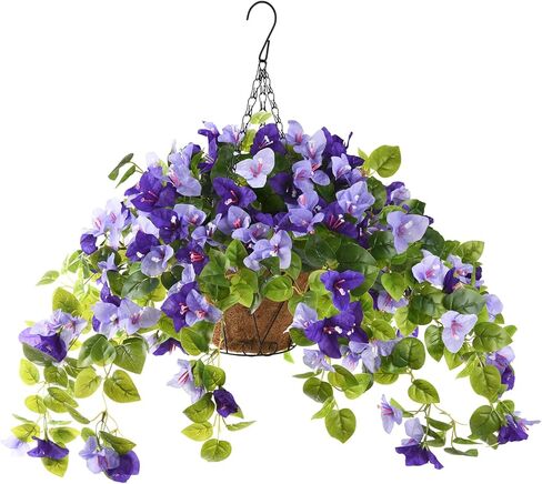 Artificial Fake Hanging Flowers Plants Baskets for Outdoors Fall Decoration, Fake Silk Orange-Brown Orchid UV Resistant Look Real for Home Outside Garden Balcony Patio Yard Porch Autumn Decor in Kuwait