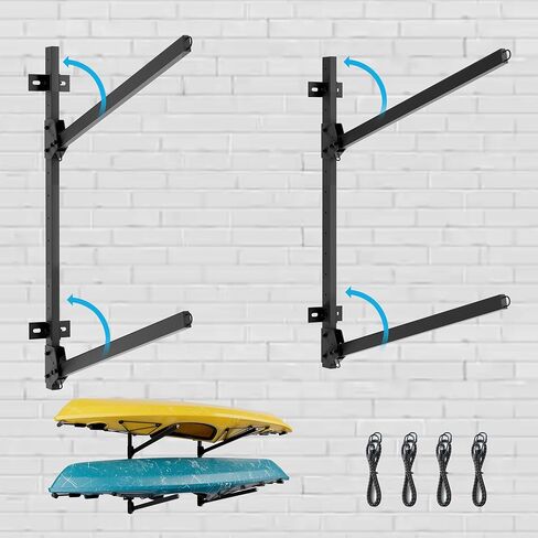Folding Kayak Wall Rack, 240 lbs Heavy Duty Garage Storage Hanger, 2-Tier Adjustable Mount with 304 Stainless Steel Hardware, Fits Canoe, SUP & Surfboard - Black in Kuwait