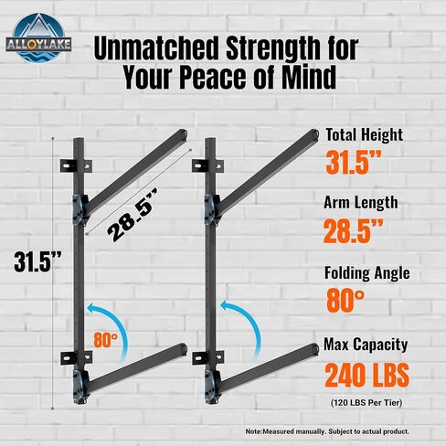 Folding Kayak Wall Rack, 240 lbs Heavy Duty Garage Storage Hanger, 2-Tier Adjustable Mount with 304 Stainless Steel Hardware, Fits Canoe, SUP & Surfboard - Black in Kuwait