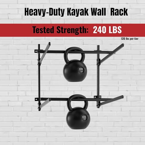 Folding Kayak Wall Rack, 240 lbs Heavy Duty Garage Storage Hanger, 2-Tier Adjustable Mount with 304 Stainless Steel Hardware, Fits Canoe, SUP & Surfboard - Black in Kuwait