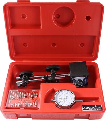 Accusize Industrial Tools 3 Pc Set, 110 Lb Capacity Magnetic Base, 0-1'' by 0.001'' Dial Indicator and 22 Ps Indicator Point Kit, Eg01-1039 in Saudi Arabia