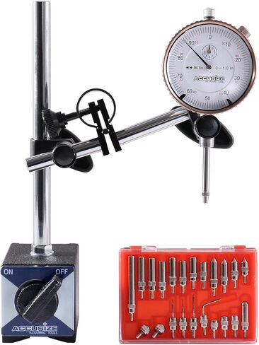 Accusize Industrial Tools 3 Pc Set, 110 Lb Capacity Magnetic Base, 0-1'' by 0.001'' Dial Indicator and 22 Ps Indicator Point Kit, Eg01-1039 in Saudi Arabia