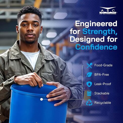 Air Sea Containers - 15 Gallon Open-Head UN Rated Plastic Drum w/Ring Lock Lid - Lightweight, Versatile & Durable Storage Buckets With Lids in Kuwait