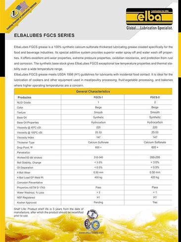 Food Grade Grease | Synthetic | Calcium SULFONATE Complex Base | NSF Registered AS H-1| Halal and Kosher Approved. Compare to: LUBRIPLATE. Petro-Canada. CASSIDA (14 OZ Tube) Made in USA in Kuwait