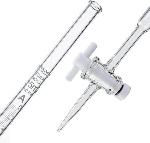ALWSCI Class A Glass Burette 25ml with PTFE Stopcock, Borosilicate 3.3 Glass, 0.1ml White Graduations, Leak-Free & Grease-Free - for Laboratory Titration & Quantitative Analysis in Saudi Arabia