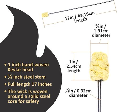 شعلة أكل النار - رأس كيفلر مون بليز منسوج مقاس 1 بوصة - طول 17 بوصة - تُباع بشكل فردي - تنفس النار، البصق، المنفاخ، السيرك، التدفق، دعامة الرقص - للمهرجانات والعروض - من FIRE MECCA in Kuwait