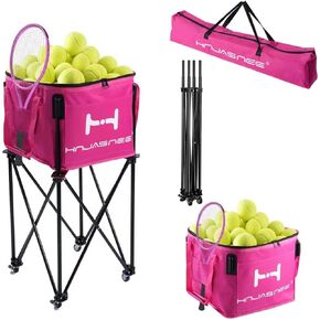 قادوس كرة تنس قابل للطي وقابل للتعديل، سلة ذات سعة كبيرة تحمل 200 كرة، علبة كرة بيكلبول مطورة مع جيوب وعجلات متعددة الوظائف للتدريب والتعليم in Kuwait