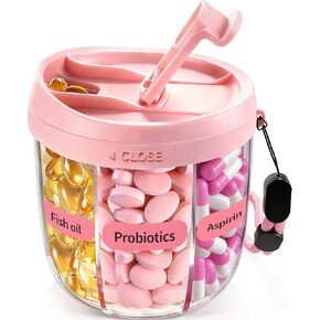 Pill Organizer,Travel Essentials Pill Container, Travel Pill Dispenser with Pink Lid，Pill Case Having 7 Large Compartments,Vitamin Organizer for Home Organization,Travel Containers in Kuwait