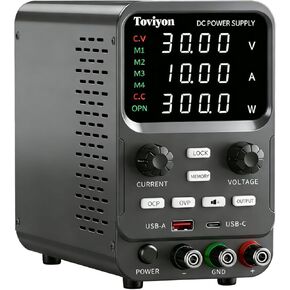30V 10A DC Power Supply Variable, Adjustment Bench Power Supply with Encoder Knob, 4 Memory Presets, OCP/OVP Protection, USB-A and Type-C Fast Charge and Key Lock for Repair Lab DIY in Saudi Arabia