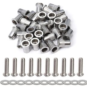 Stainless Steel 1/4-20 Rivet Nuts and Bolts 3/4" Button Head Socket Cap Screws 1/4-20 Flat Washers Rivnut Threaded Nutsert 30-Set in Kuwait