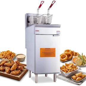 Heavy-Duty Commercial Propane Deep Fryer, 90,000 BTU 3-Tube Stainless Steel Gas Fryer, 40 lb Capacity with Commercial Grade Thermostat & 2 Baskets, ETL Sanitation Listed in Kuwait