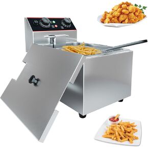 6.3QT Stainless Steel Electric Deep Fryer with Basket, 1500W Countertop Fryer with Adjustable Temperature Control for Home Kitchen and Restaurant, 6L Capacity in Kuwait