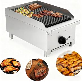 24 Inch Commercial Gas Lava Rock Charbroiler, 2 Burner Stainless Steel Countertop Grill with Durable Cast Iron Grates, BBQ Broiler for Restaurants, Natural Gas/Propane, 56000 BTU in Saudi Arabia