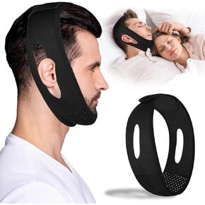 حزام الذقن للنوم - أجهزة مضادة للشخير - حل مريح لوقف الشخير - أجهزة توقف التنفس أثناء النوم قابلة للتعديل - حزام ذقن بسيط وفعال مضاد للشخير (أسود) in Kuwait