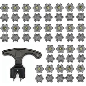مجموعة استبدال مسامير أحذية الجولف المكونة من 51 قطعة - مرابط جولف ذات خيط معدني 6 مم مع 50 مسمارًا ومفتاح إزالة، وأزرار متينة من مادة TPU لتعزيز الجر والثبات (رمادي) in Kuwait
