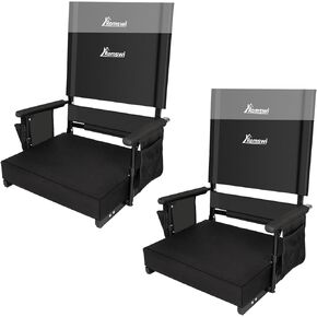 مقعد استاد رومسوي مكون من قطعتين مع دعم للظهر المرتفع وأسفل الظهر قابل للتعديل، كراسي مبيض سميكة بسمك 3 بوصات مع تعديلين للارتفاع، مساند للذراعين وحاملات أكواب، مريحة ومحمولة، أسود in Kuwait